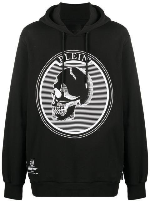 PHILIPP PLEIN outline skull hooded longline sweatshirt
