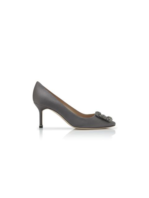 Dark Grey Satin Jewel Buckle Pumps