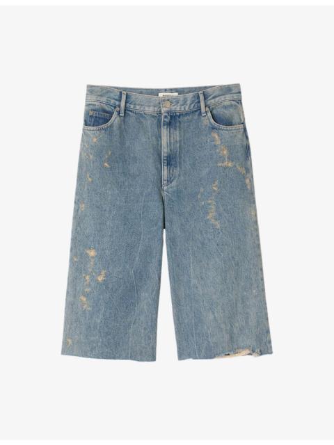 Distressed Wide-Leg Denim Bermuda Shorts