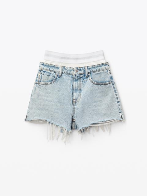 Alexander Wang LOGO ELASTIC BRIEF LAYER SHORT IN DENIM