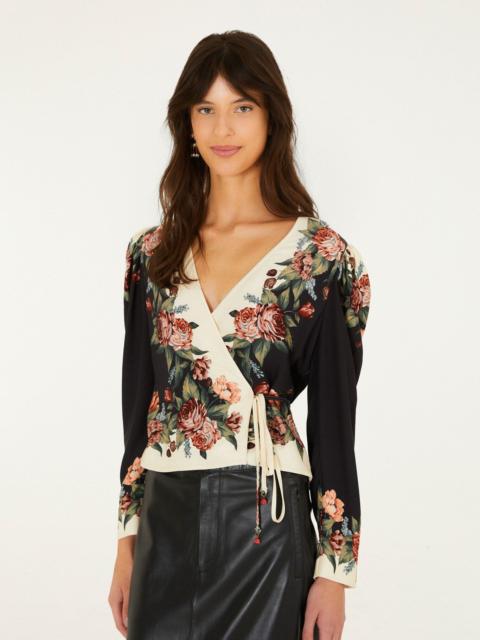 FARM RIO Winter Floral Long Sleeve Wrap Blouse
