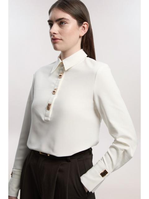 KAREN MILLEN Techno Cotton Woven Shirt With Gold Clasp