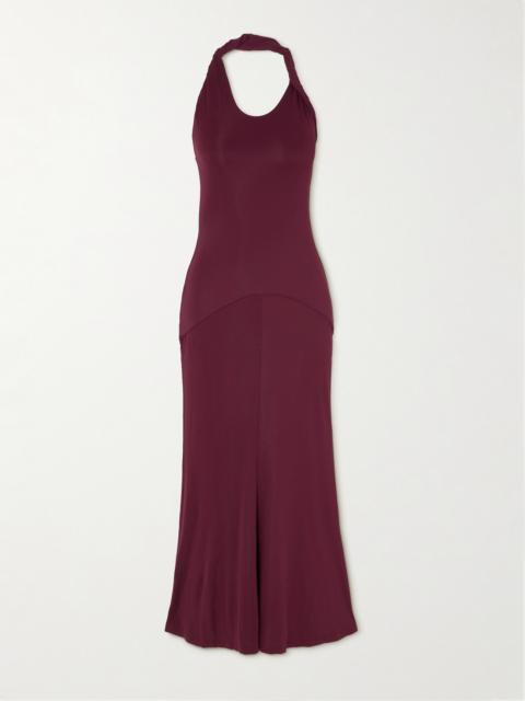 TOVE Eleanor Paneled Twisted Stretch-jersey Halterneck Maxi Dress