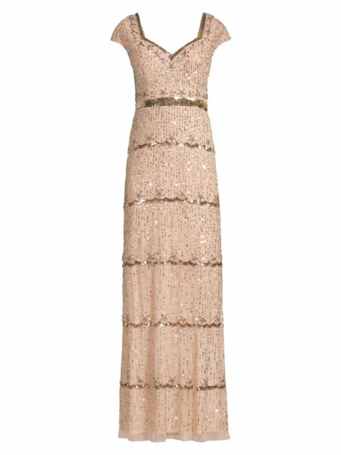 MAC DUGGAL Women's Embellished Cap Sleeve Gown - Beige