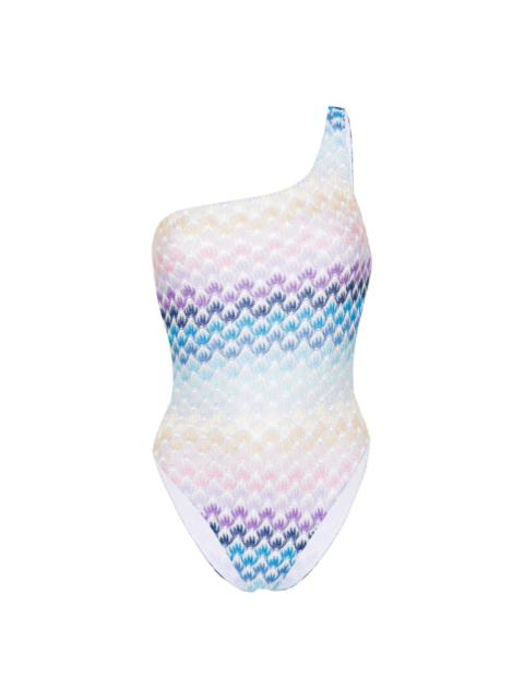 Missoni knitted-overlay one-shoulder swimsuit