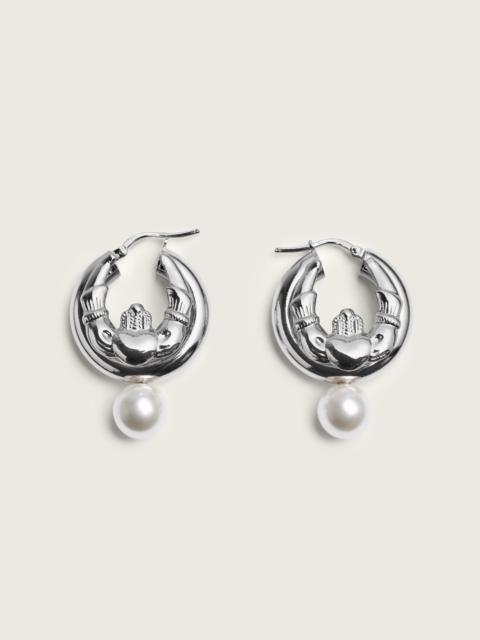 Simone Rocha Stacked Claddagh & Pearl Hoop Earrings