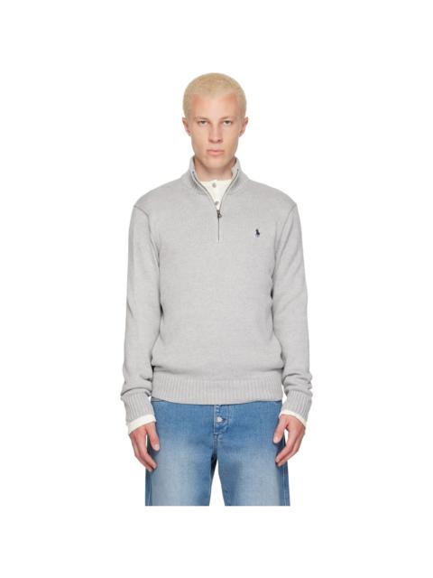 Polo Ralph Lauren Gray Knit Embroidered Logo Track Jacket