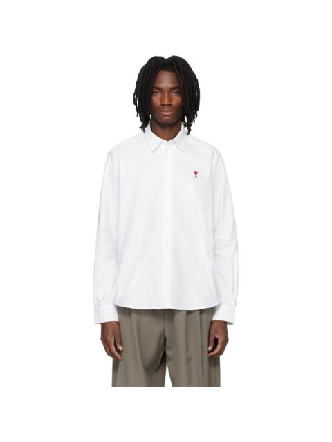 AMI Paris White Classic Long Sleeve Button-Down Collar Embroidered ADC Shirt