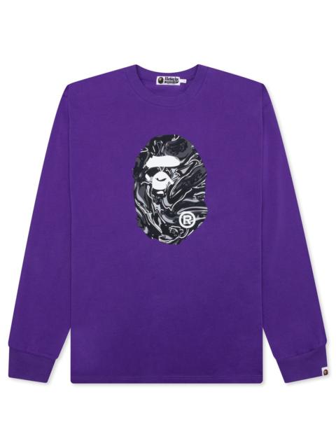 MARBLING CAMO APE HEAD RELAXED FIT L/S TEE - PURPLE