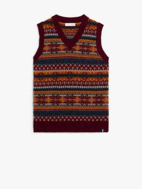 Mackintosh BURN TANK BORDEAUX MIX WOOL FAIR ISLE VEST