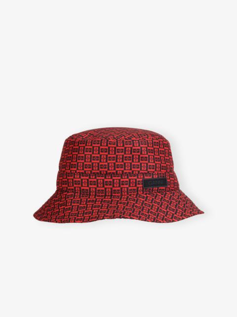 GANNI RED PRINTED TECH BUCKET HAT