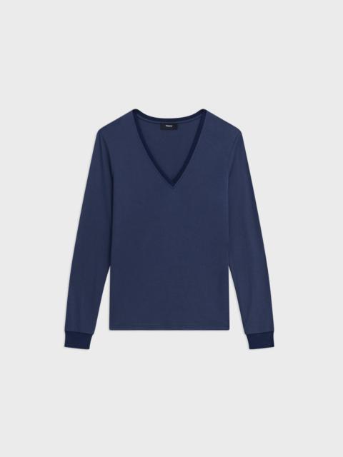 Theory Ribbed V-Neck Top in Silk-Modal