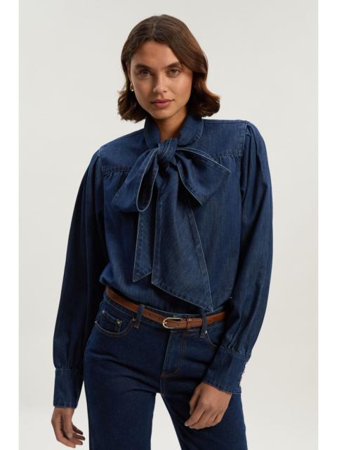 KAREN MILLEN Denim Pussybow Blouse