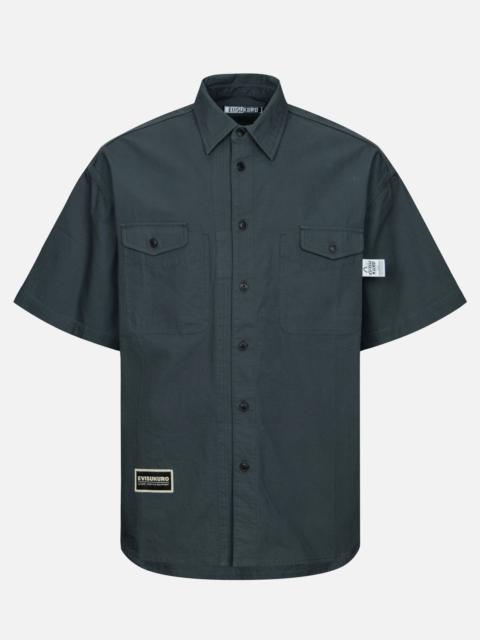 EVISU Logo Embroidery and Slogan Print Relax Fit Short-Sleeves Shirt