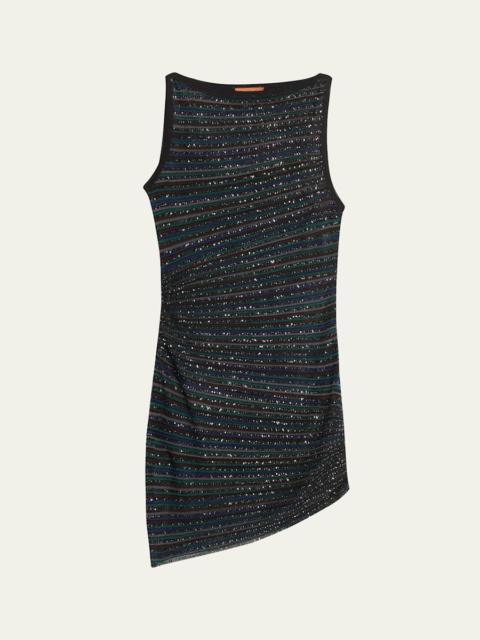 Missoni Metallic Striped Paillette Sleeveless Mini Dress
