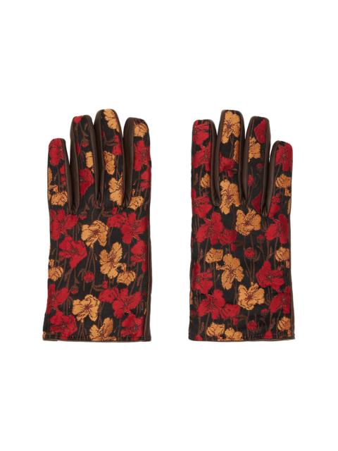 Dries Van Noten Red & Brown Jacquard Gloves