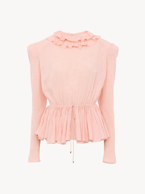 Chloé DRAWSTRING RUFFLE TOP IN JACQUARD SILK