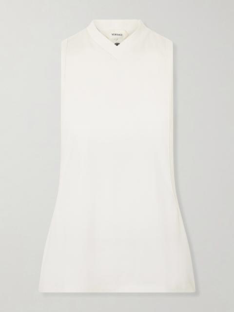 VERSACE Sleeveless Embroidered Stretch-cotton Jersey Tank Top