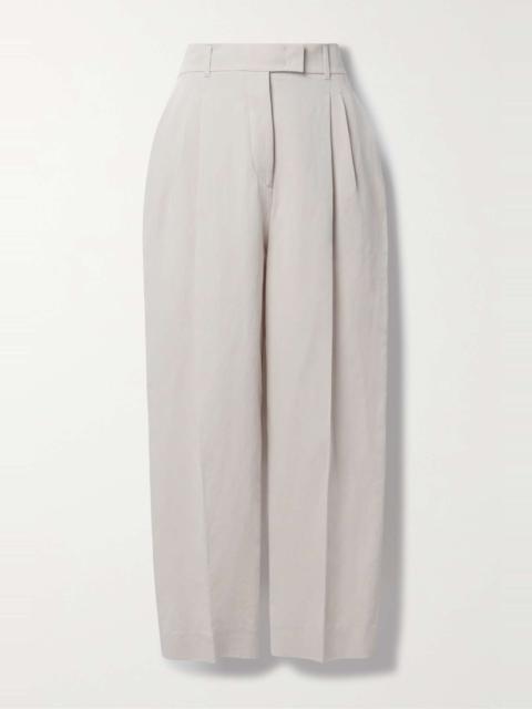 Loro Piana Wybie cropped pleated wool-blend twill wide-leg pants