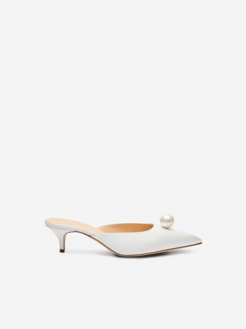 MAGDA BUTRYM Kitten heel mules with pearl detail in cream satin