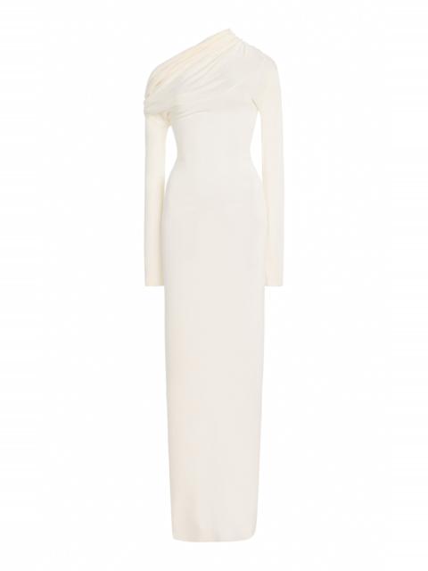 Zenith Off-The-Shoulder Draped Silk-Blend Maxi Dress white