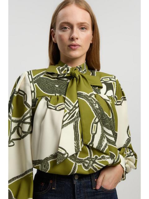 KAREN MILLEN Chain Print Woven Balloon Blouse With Tie Detail