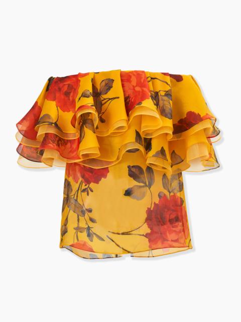 CAROLINA HERRERA Rose-Print Organza Ruffle Top