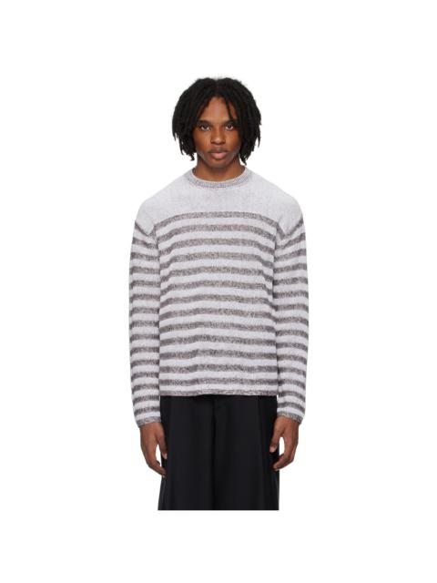 FERRAGAMO White & Brown Striped Sweater