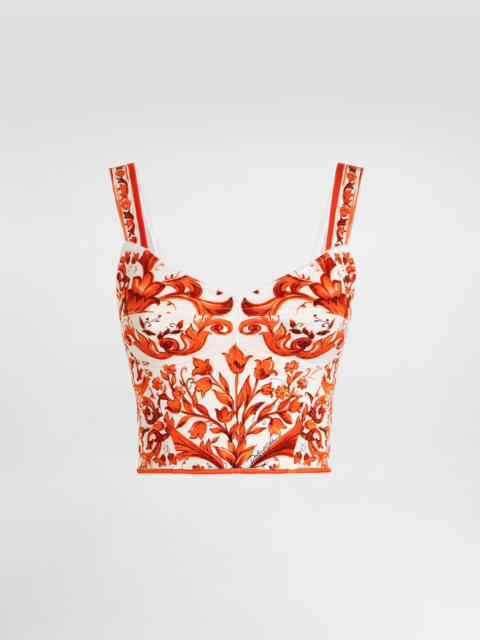 Dolce & Gabbana Majolica-print charmeuse bustier top