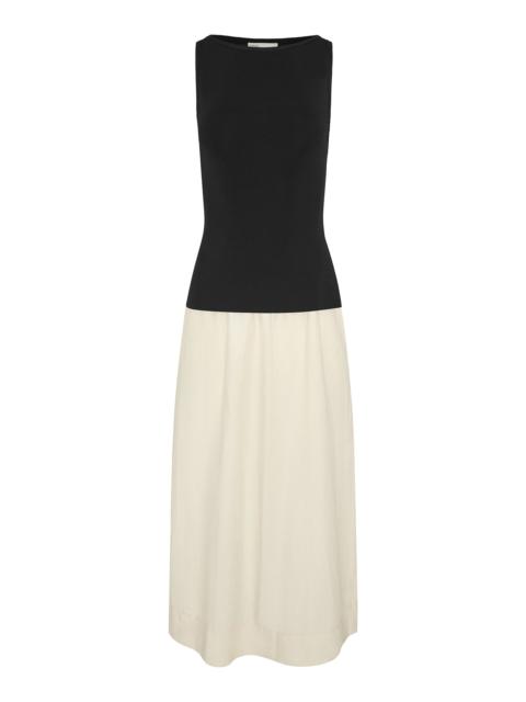 onia Boatneck Mixed Media Midi Dress black/white