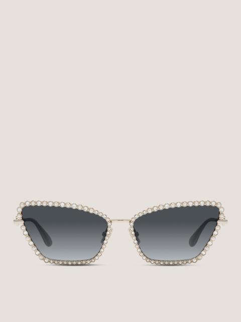 CRYSTAL AND PEARL METAL GEOMETRIC CAT-EYE SUNGLASSES