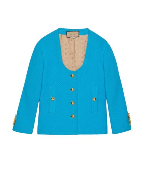 Blue Turquoise Cotton Tweed Jacket