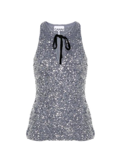 sequined split-neck top