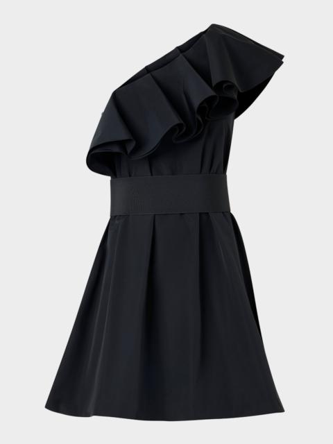 AKRIS Ruffle One-Shoulder Belted Mini Dress