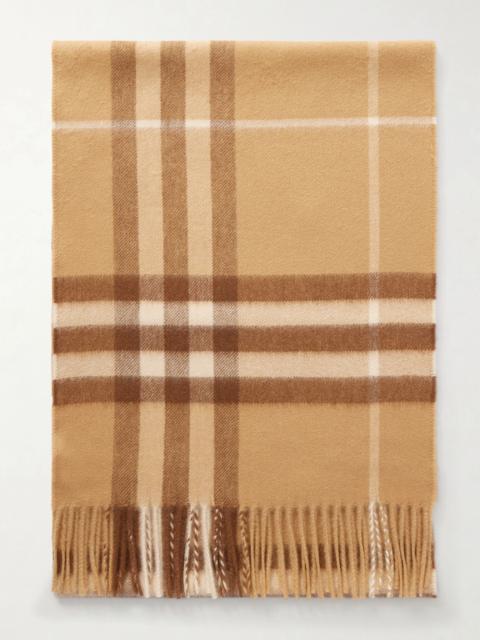 Burberry Fringed checked cashmere scarf Beige