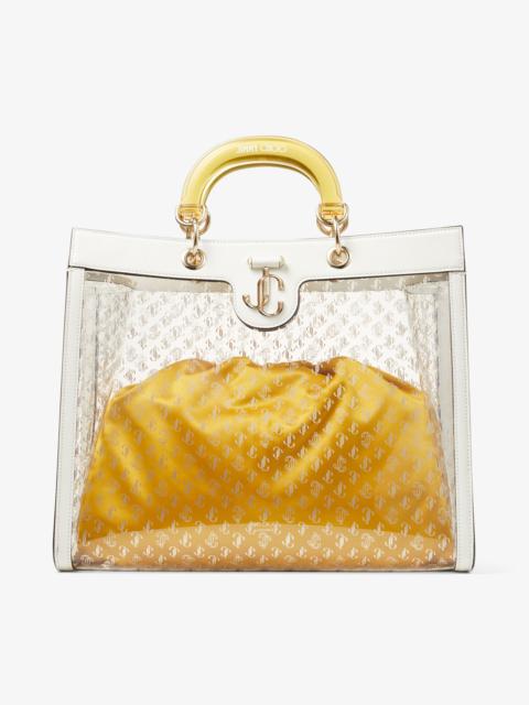 JIMMY CHOO Varenne Top Handle Tote
Latte Leather Tote Bag with Yellow Plexi Handle