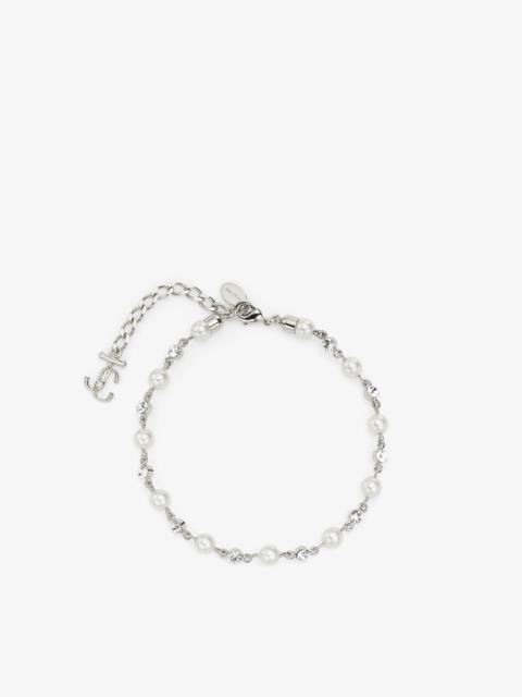 JIMMY CHOO Pearl Crystal Anklet
Silver-Finish Metal Anklet with Pearl, Crystal and JC Monogram Charms