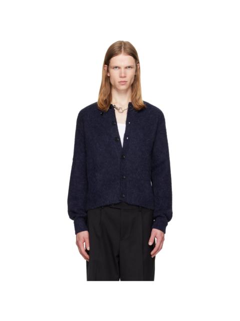 Tonywack Navy Brushed Wool Crew-Neck Cardigan