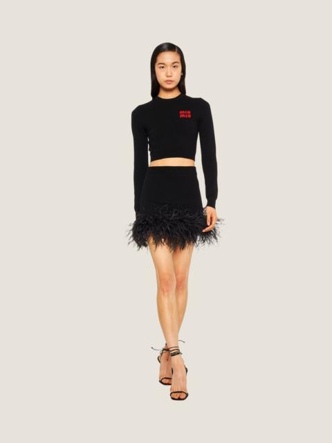 Cashmere miniskirt with feathers