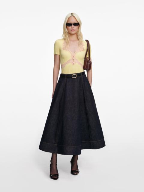 self-portrait Indigo Denim Flared Midi Skirt