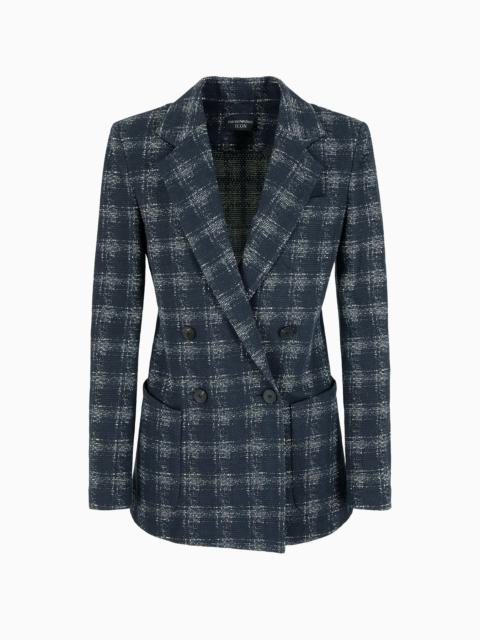 Icon double-breasted jacquard jersey blazer with madras print