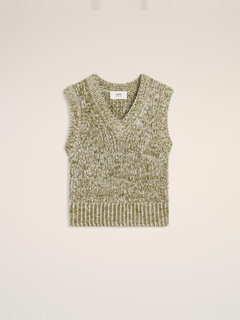 AMI Paris GREEN COTTON AND WOOL SLEEVELESS V NECK SWEATER