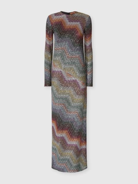 Missoni Long-sleeved dress in a Greek-style zigzag knit with sequins