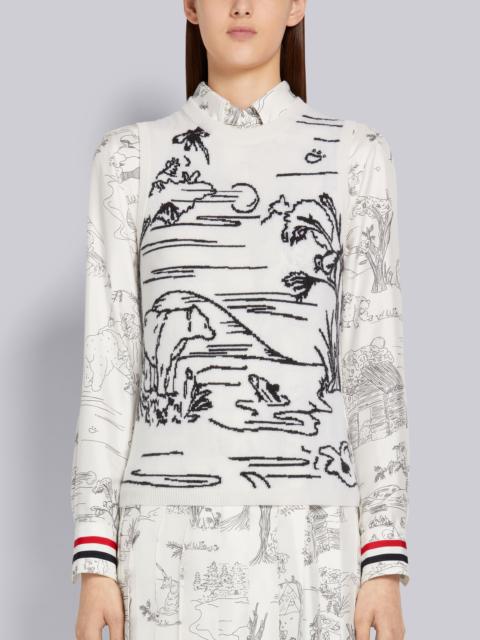 Thom Browne White Animal Camp Toile Intarsia Cashmere Crew Neck Shell Top