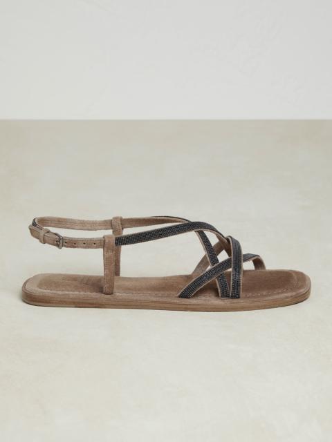 Suede sandals with shiny straps