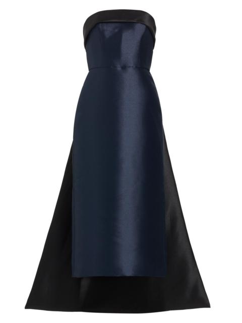 AMSALE Women's Mikado Satin Strapless Tea-Length Dress - Navy Black