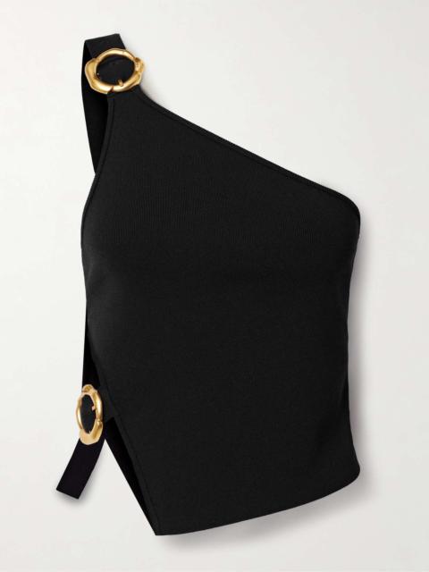 Cult Gaia Valeria one-shoulder buckled stretch-knit tank Black