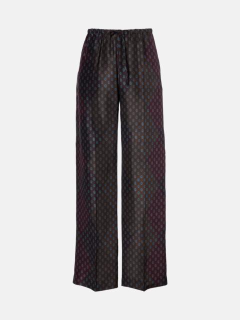 Dries Van Noten Printed silk satin straight pants