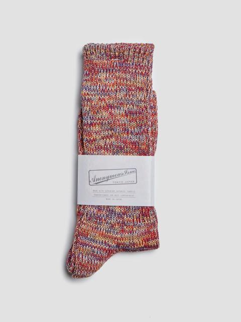 Nigel Cabourn Anonymous Ism 5 Colour Mix Crew Sock in Red