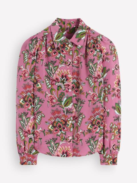 BODEN Sara Silk Shirt-Pink Heather, Frosted Flora